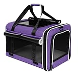 PAPZER Top Open Medium Pet Carrier Roll Up Flap for Anxious Cat, Soft-Sided Small Pet Travel Crate Vet Friendly, Little Animal Yorkie Kennel Bag Suitcase Luggage Sleeve, 18x11x11 Inch Purple