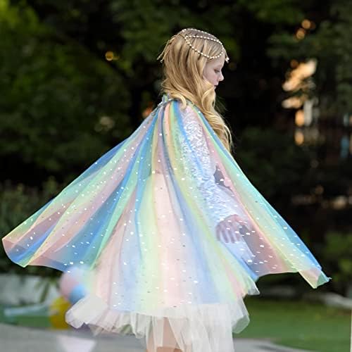 PHOGARY Princess Cape Colorful Princess Cloak, Princess Fancy Dress Halloween Costume Sparkling Sequins Tulle Carnival Birthday Party Cosplay Princess Dress Up with Princess Crown for Girls