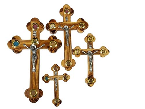Crucifixo de parede órtese de cruz com 14 estações e 4 lentes de madeira de oliva da Jerusalem Impor