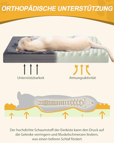 Favodormir Orthopädisches Hundebett Hundekissen Grosse Hunde XXL,Wasserdichter Kunstlederboden,Innen&Outdoor Hundematte Hundekorb Hundematratze für Große Hunde,119x73x9cm Dunkelgrau