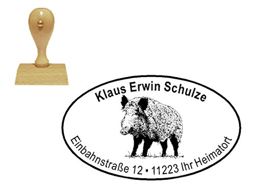 Stempel Wildschwein 02 - mit persönlicher Adresse und Motiv - oval 50x30 mm