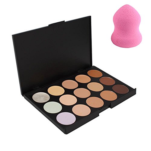 CCbeauty 15 Colors Contour Face Cream Concealer Makeup Corrector Palette + Powder Concealer Sponge Kit