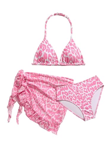 Image of SHENHE Girl's 3 Piece Swimsuits Cute Halter Triangle Bikini Bathing Suit with Beach Cover Up