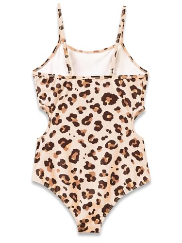 Image of Dvenki Big Girls Asymmetric Cutout Swimsuit Adjustable Straps Sizes 6X-16 | color block, leopard, tropical prints, front lined swimwear, removable pads, suitable for beach, vacation, pool play