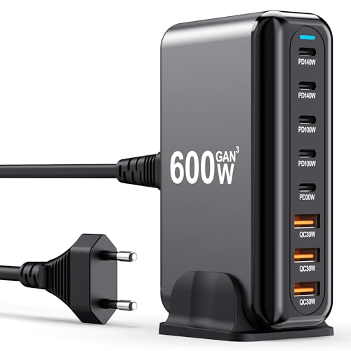 Cargador USB C 600W GaN3 multicargador portátiles iPhone MacBook