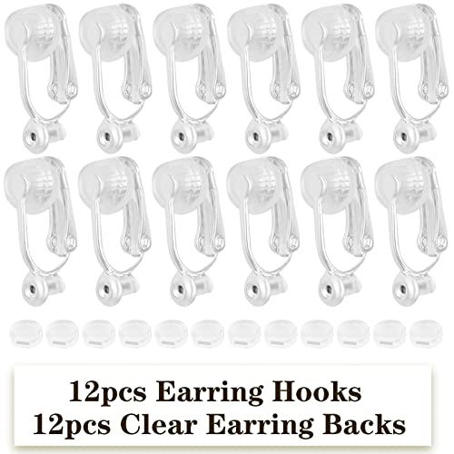 Aylifu 12pcs Silver Clip-on Earring Converters Components with 12pcs Comfort Earring Pads for Non Pierced Ears Jewelry Making Findings