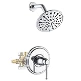 POP SANITARYWARE Shower Faucet Set Chrome Bathroom Rain Mixer Shower System with 6-Spray Shower Head Set, Wall Mounted Shower Fixtures Single Function Shower Trim Kit with Rough-in Valve