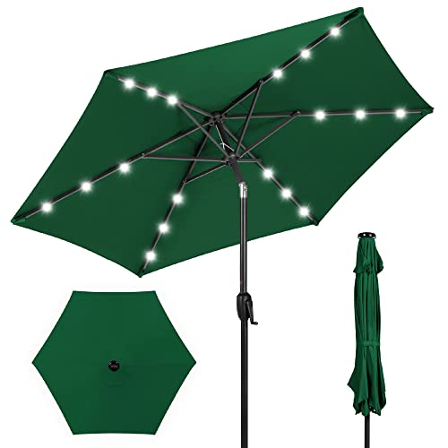 Best Choice Products 7.5ft Outdoor Solar Market Table Patio Umbrella for Deck, Pool w/Tilt, Crank, LED Lights - Green