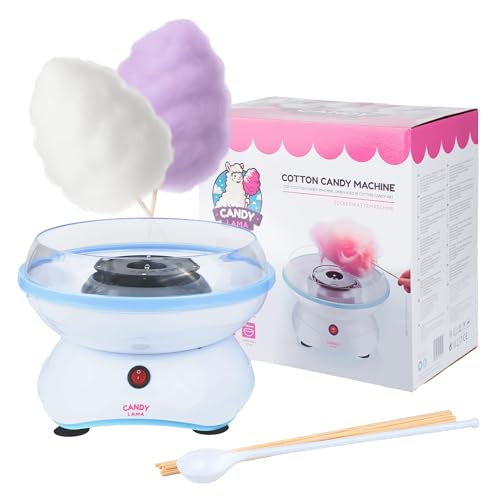CANDY LAMA Zuckerwattemaschine für Zuhause | Cotton Candy Machine mit Stäbchen und Messlöffel | Zuckerwatte Maschine 400 Watt - Große Schale & Spritzschutz | Ideal für Kinder Party & Events