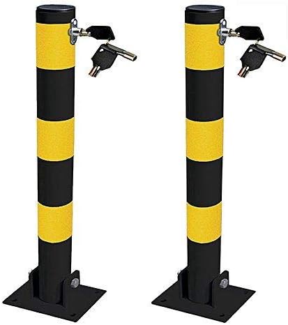 2X Round Heavy Duty Folding Bolt Down Security Parking Post Bollard Entrance Driveway with Lock & Bolts