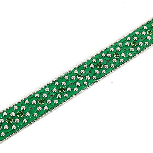 Rivet Hip-Hop Leather Belt Rhinestone Belt Dancing Party Waistband Mens Green3