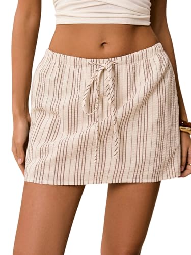 Milumia Women's Striped Drawstring Waist Shorts Summer Casual Skorts with Pocket Multicolor Medium