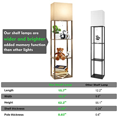 Runtop Plus - Floor Lamp With Shelves, Shelf Lamp With 15W Led Bulb, 3 Colors, Memory Function, Wide Display Shelf For Collectibles Storge, Shelf Floor Lamps For Living Room, Standing Lamp For Bedroom #TOP1