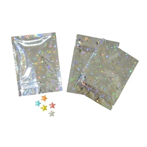 100 bolsas coloridas de papel de aluminio con cierre de cremallera, bolsas de papel de aluminio Mylar, bolsas de té, bolsa de almacenamiento de alimentos (estrella completa, 12 x 18 cm)
