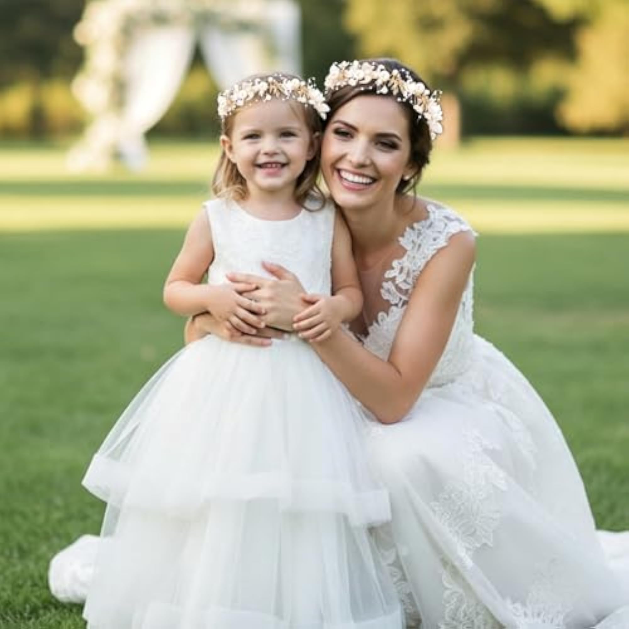 2Pcs Princess Headpiece Rhinestone Pearl Flower Headpiece