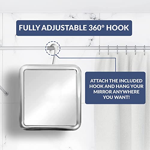 Mirrorvana Fogless Shower Mirror For Shaving With Hook For Hanging, Anti Fog Shatterproof Surface And 360° Swivel, 6.3" X 6.3" (Chrome) #TOP3