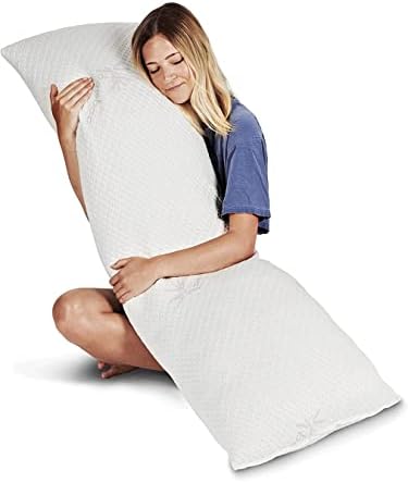 Snuggle-Pedic Long Body Pillow for Adults - Big 20x54 Pregnancy Pillows w/ Shredded Memory Foam & Bamboo Cooling Pillow Cover - Cuddle Pillow for Bed, Firm Maternity Side Sleeper Pillow Insert to Hug
