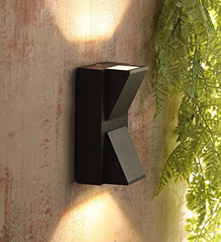 Image of SAH Led Metal Outdoor Wall Light, Black, Waterproof, Warm White for Entryway, Gardens, Pathways, Vanity, Pool Side, Outdoor Stairs and Walls (Modern, 2) (UP-Down, Pack of 1)