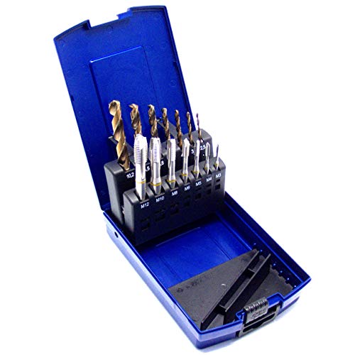 WSH-TOOLS Maschinengewindebohrer Set 14-teilig M3 - M12 HSSE-Co5 DIN 371 Durchgangsloch Gelbring inkl. HSSE-Co5 Kernlochbohrern Cover
