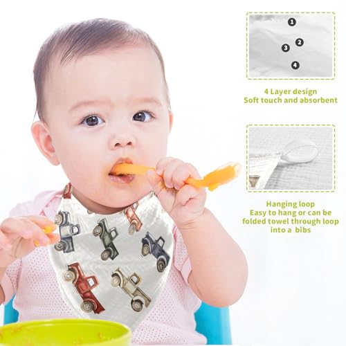 Image of vvfelixl Baby Muslin Washcloths Vintage Trucks Jeeps Baby Burp Cloths Cotton Babys Face Towel for Newborn Infants Boys Girls Soft and Absorbent 11.8 X 11.8 in, 3 Pack