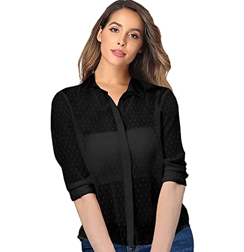 Image of Armenian Women Poly Georgette Dobby Textured Fabric Blouse Sleeve Office Lady Shirt Women Tops