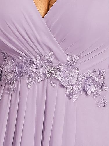 Image of Ever-Pretty Short Sleeves V Neck Plus Size Formal Dresses for Curvy Women Chiffon Mother of The Bride Dress Evening Gowns