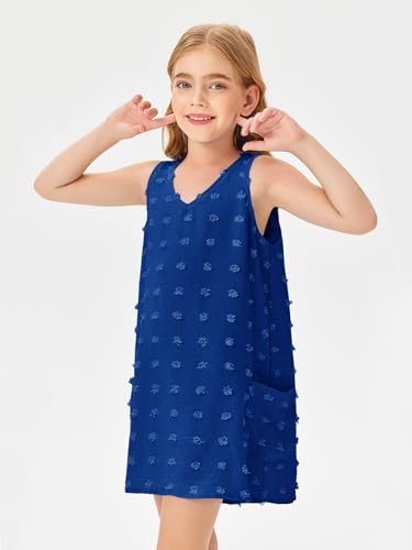 Image of Batermoon Girls Swim Cover Up V Neck Swiss Polka Dot Summer Beach Dress | Kids Cover-Ups, Sleeveless Vacation Swimwuits, Boho Cute Dresses with Pockets 4-14 Years