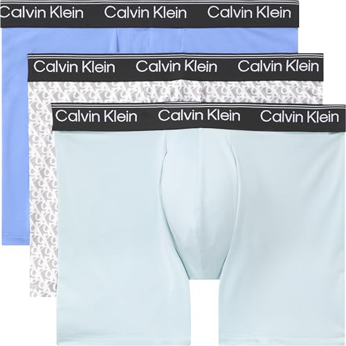 Calvin Klein Micro Stretch 3-Pack Boxer Brief - NB2570 (Glacier/Plush Monogram+Ash/Sterling Blue, XL)