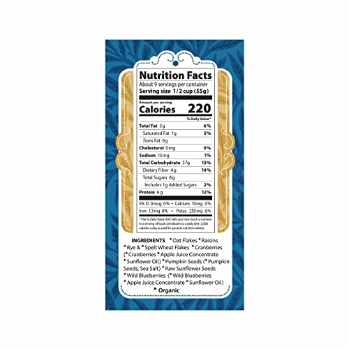 Eden Organic Muesli Cereal, Oat, Rye, Wheat, And Spelt Flakes, Raisins, Cranberries, Wild Blueberries, Pumpkin And Sunflower Seeds, Overnight Oats, No Added Sugars, 17.6 Oz #TOP3