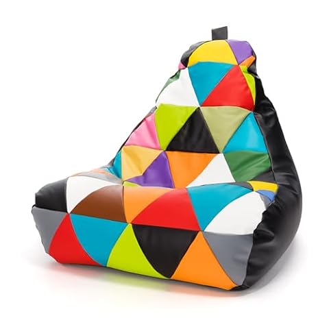 Ecopuf - Pufa Keiko Patchwork - Worek do siedzenia ze sztucznej skóry - Siedzenie z odporną na rozdarcia i plamy torbą - Beanbag z uchwytem - Wypełnienie styropianowe - Czarny E14 - S - 75x70x75cm