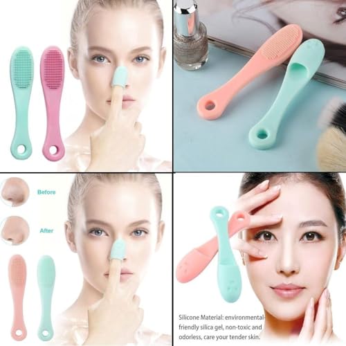 Image of 2 Pack of Silicone Face & Nose Scrubber Manual Facial Exfoliator for Remove Blackhead Whiteheads Makeup Residues Acne Soft Facial Cleansing Scrub and Massaging Brush