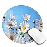ASEELO Lot de 4 tapis de souris ronds de 20 cm en caoutchouc avec marguerite blanche sauvage pour joueurs, bureau, maison, étude