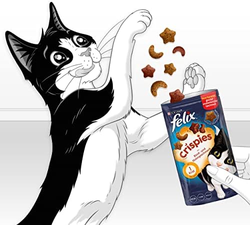 FELIX Crispies przekąska dla kotów, chrupiąca smakołyk o smaku wołowiny i kurczaka, 8 sztuk w opakowaniu (8 x 45 g)