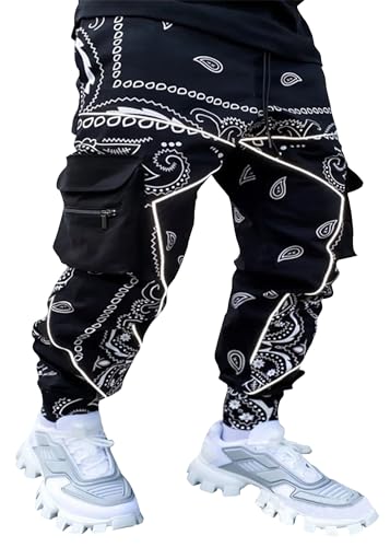 Men's Paisley Pants Cargo Jogger Hip Hop Workout Punk Pants Bandana Techwear Streetwear Sweatpants