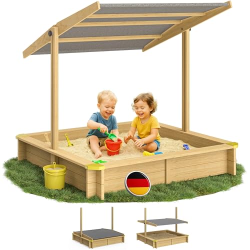Spielwerk® Sandkasten Fritzi Sonnendach 140x140x120cm Naturholz...