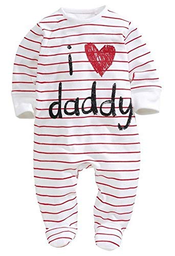 Newborn Baby Pure Cotton Long Sleeve Romper I Love Mommy Daddy Footed Jumpsuit (0-6 Months, Father Print)