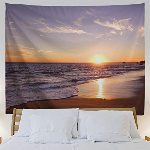 Goodbath Beach Tapestry, Ocean Coastal Sunrise Wall Tapestries For Living Room Bedroom Dorm, 80" X 60", Orange Blue Brown #TOP2