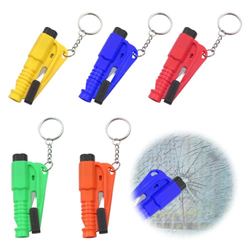 Notfall-Schlüsselanhänger-Auto-Fluchtwerkzeug 3 in 1 - Sicherheitsgurtschneider, Fensterbrecher & Notfallpfeife, 5 Stück Auto Sicherheitshammer, Kompakter Notfallhammer Rescue Tool für Auto Sicherheit