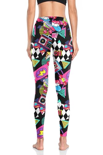 Women's 80s Leggings Neon Artistic Splash Printed Soft Stretchy Pants Running Workout Leggings Athletic Yoga Pants3