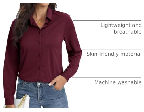 Image of Soft Wrinkle-Free Button Down Stretch Shirts for Women, Breathable Moisture-Wicking Casual Work Dress Tops