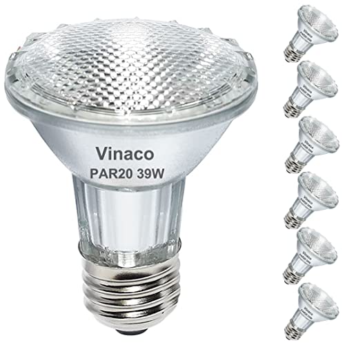 Vinaco PAR20 Halogen Light Bulbs, 6PCS 39W PAR20 Halogen Dimmable, 3000k Warm White, High Brightness PAR 20 Flood 39W 120V 480 Lumens Equivalent PAR 20 50W 120V, E26 Medium Base for Track Lights
