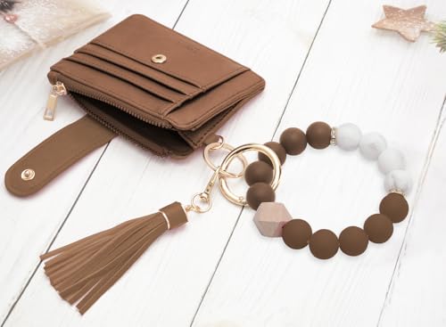 Image of COOLANS Silicone Bracelet Wristlet Wallet Credit Card Holder RFID ID Window Key Ring Tassel Slim Wallet Women Keychain Purse