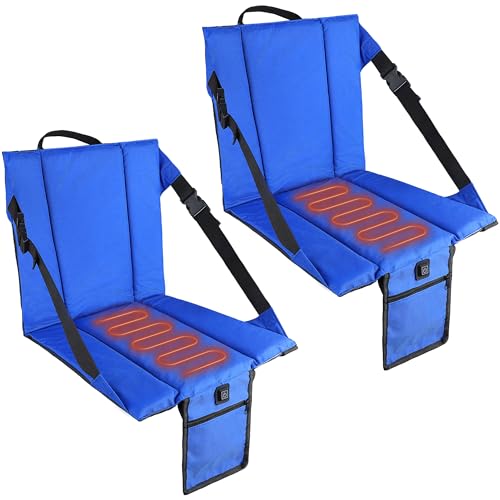 2PCS Heated Seat Cushion for Bleachers,Portable Stadium Seat with Pocket,USB Powered 3-Level Heating,Foldable Bleacher Seat for Sports Events,Concerts,Camping,Fishing,Power Bank Not Included