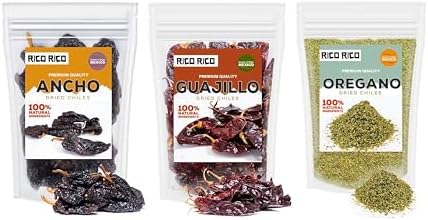 RICO RICO Dried Chile Peppers 3 Pack (12 Oz) - Mexican Cuisine - Ancho & Guajillo Chiles with Mexican Oregano, Essential for Authentic Mexican Recipes, Resealable Bags