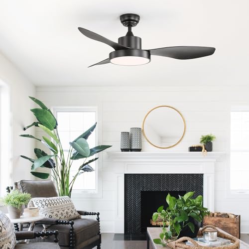 Image of Sofucor 47 Inch Ceiling Fan with Lights Flush Mount Modern Outdoor Ceiling Fans with Remote Control, 3CCT Dimmable 6 Speeds Quiet DC Motor & Timer for Patio Bedroom Living Room