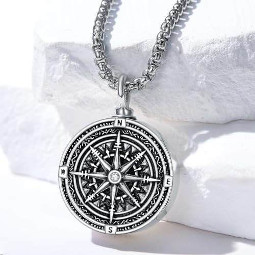 Urn Necklaces for Ashes S925 Sterling Silver Lion/Bullet/Compass Ashes Necklace with Funnel Filler Kit Cremation Jewelry for Men Human4