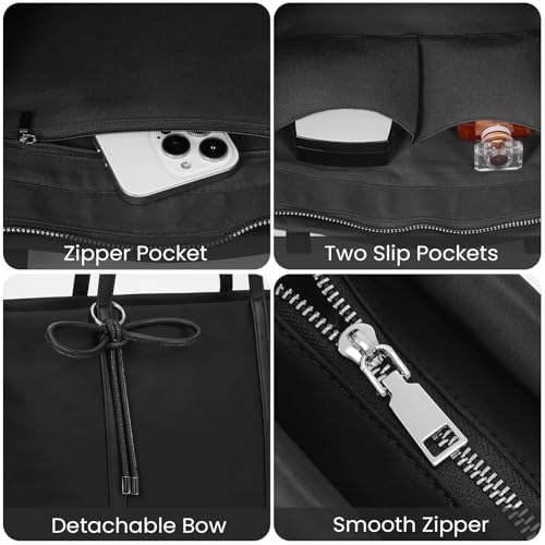 Tote Bag for Women Nylon Crossbody Bags Medium Aesthetic Shoulder Handbags with Bow for Travel Work College with Zip4