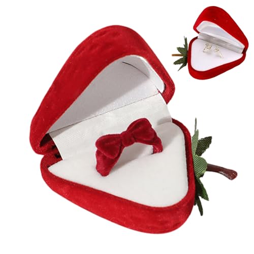 Caja de fresa de terciopelo rojo - Caso de presentación del anillo lindo, contenedor de regalos de joyería en miniatura | Propuesta de boda Idea de regalo de regalo Valentín, soporte decorativo de rec