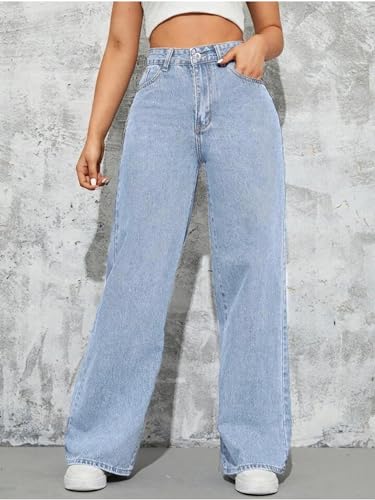 Image of Glossia Denim Baggy Jeans for Women | Stretchable High Waist Straight Fit Jeans for Women | High Rise Stretch Denim | Loose Fit Plus Size Denim (Sizes - 24 to 44) WJ81-1205-$