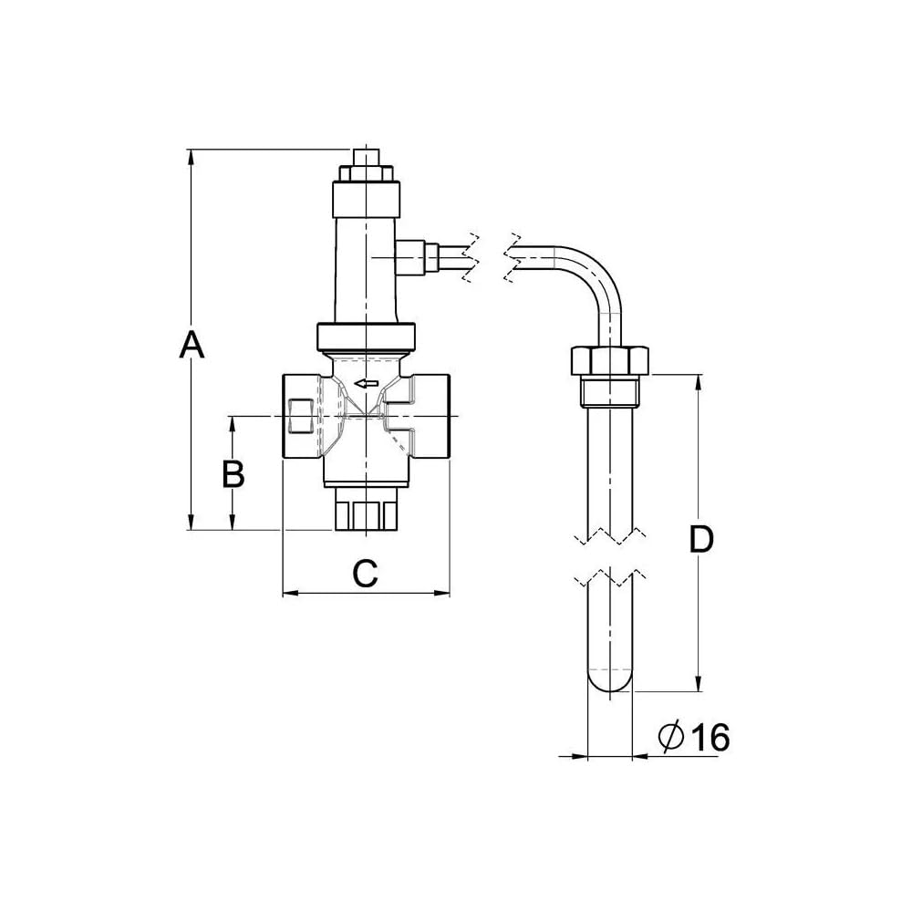 LK 519 ThermoSafe 3/4" Innengewinde Sicherheitsventil mit 1300 mm Kapillarrohr Chrom Metall VALVE 2 Ports 10 bar max. 97°C (+-2°C) DIN 4751